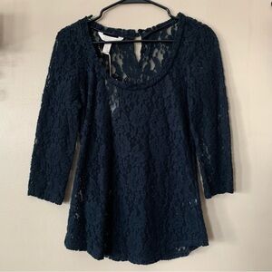 NWT Banana Republic Heritage Dark Blue Lace Stretch Top Size Small